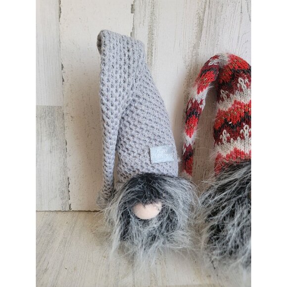 Gnome set plush gray weighted Xmas figure decor pattern unique - Picture 2 of 9